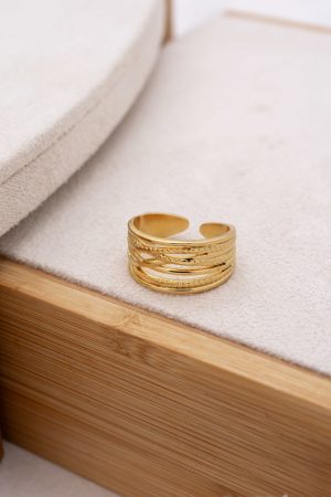 Ατσάλινο δαχτυλίδι γραμμές χρυσό