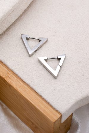 Ατσάλινα σκουλαρίκια τρίγωνο ασημί