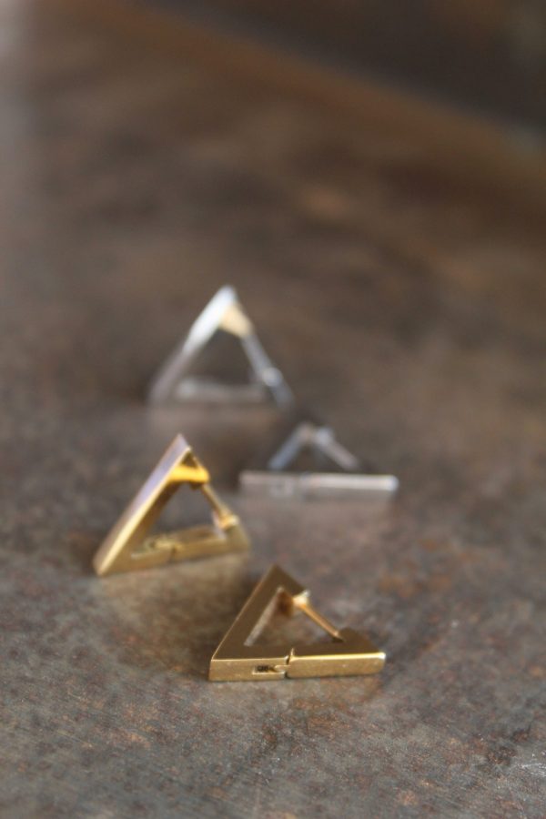 Ατσάλινα σκουλαρίκια τρίγωνο χρυσό